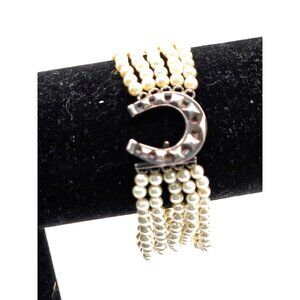 Vintage Junko Shimada Lucky Pearl Sterling Horsehoe Bracelet Signed